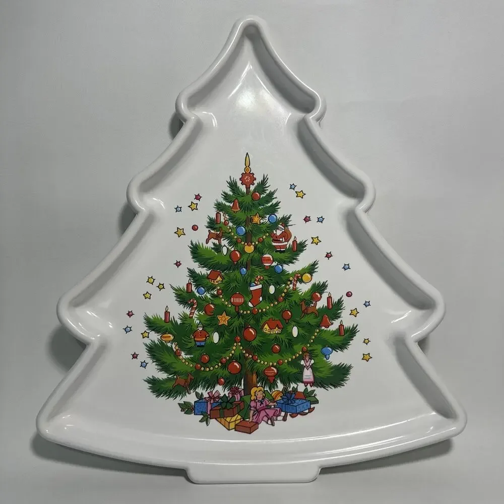 The Cookie Tray Vtg White Plastic Christmas Tree Cookie Tray Made In USA EUC